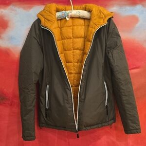 The Love Brand, Reversible Yellow and Gray Puffer Jacket, Medium
